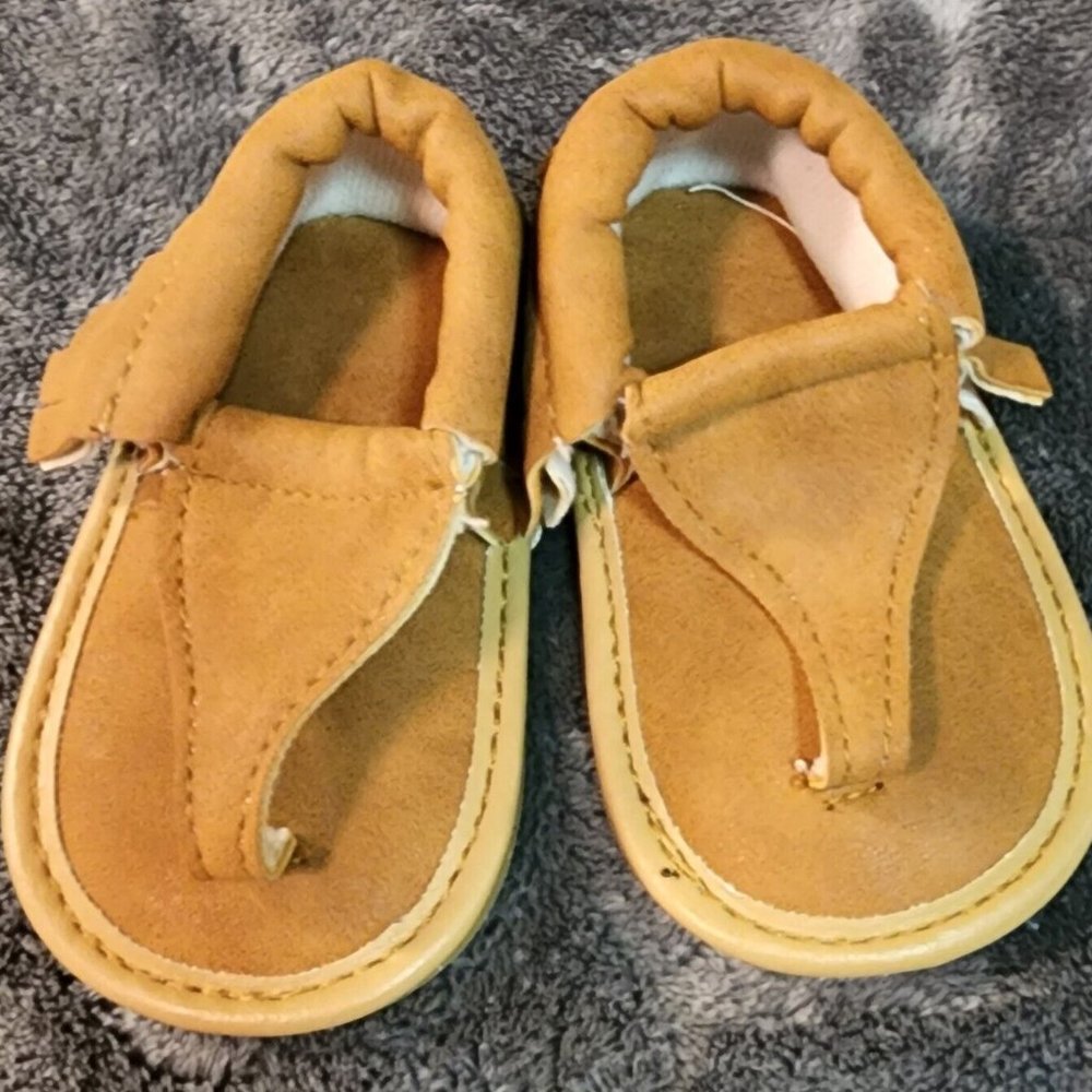 Baby Infant Shoe Unisex Summer Sandals Size 3 Brown Tassel Fringe Hard Sole  NEW